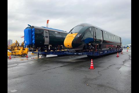 The first of the Hitachi AT300 electro-diesel trainsets for Great Western Railway services to Devon and Cornwall left Kobe on April 26.